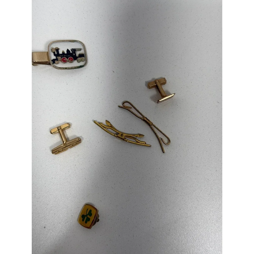 Vintage Mens Jewelry Lot Swank Tie Clips Cufflinks Lapel Pins Irish‎ Duck Train